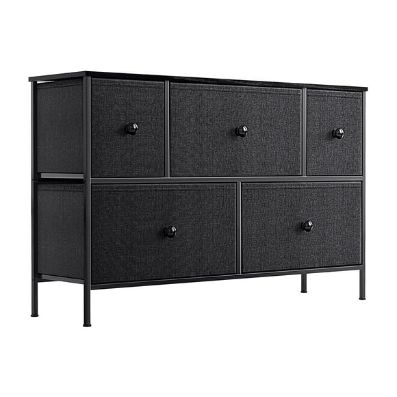 REAHOME 5 Drawer Steel Frame Bedroom Storage Organizer Dresser, Black Grey