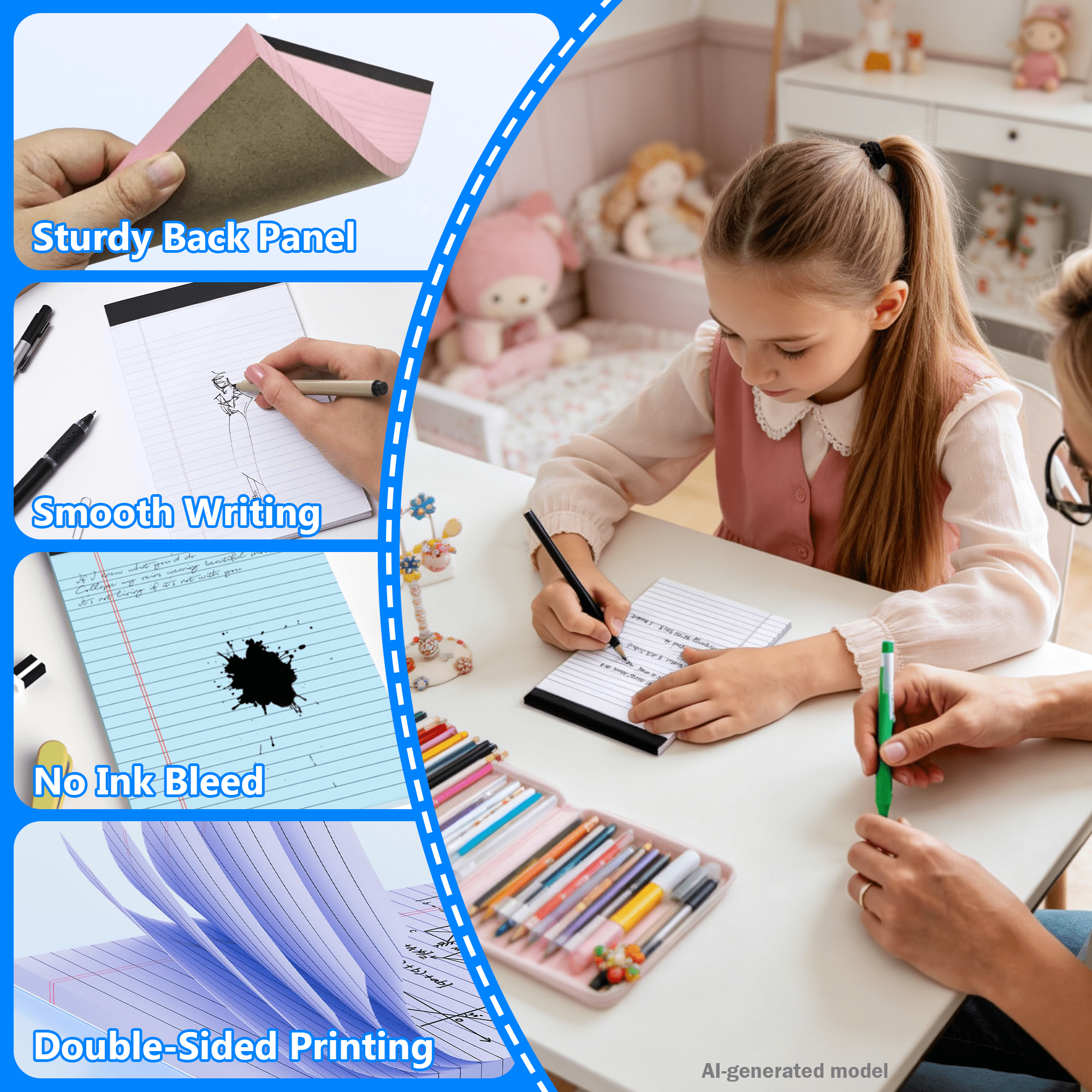 6 Pack Colored Legal Pads 5x8 Inch, College Ruled Note Pads, Micro Perforated 50 Sheets Writing Notepads for Office School Home Use