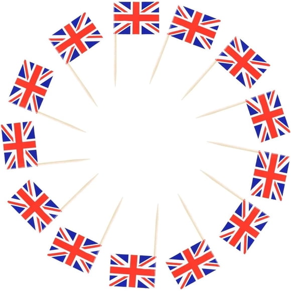 SEWACC 100pcs Union Jack Toothpicks UK British Sandwich Flags England Flag Cupcake Toppers Cocktail Sticks Picks Jubilee Royal Party Supplies Royal Event Decorations