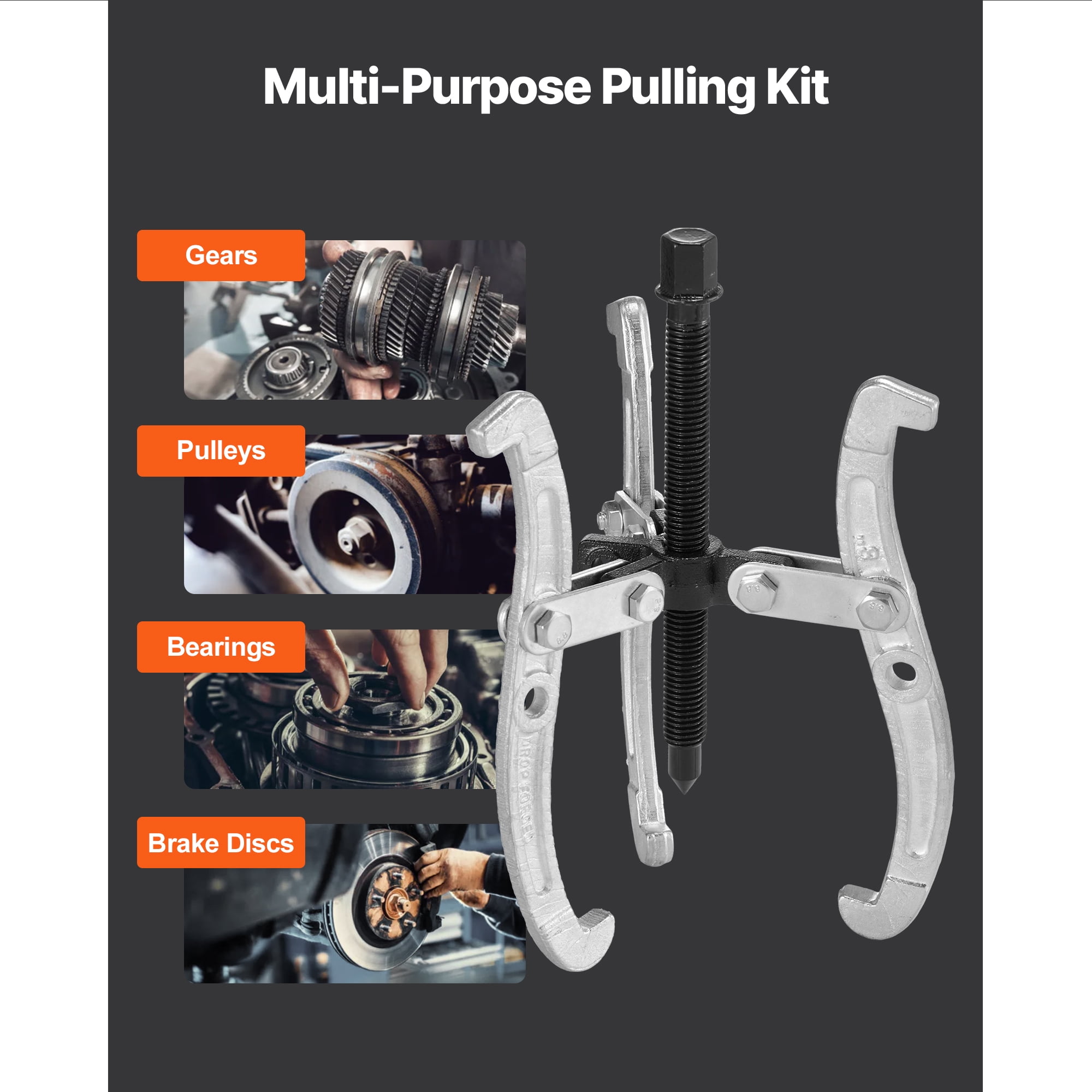 KFFKFF Gear Puller Set, 3 in/4 in/6 in/8 in with Reversible Jaws, 2 Jaw/3 Jaw Pulley Puller Tool, 4-Piece Heavy-Duty Kit