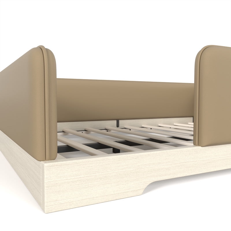 Full Size Faux Leather Upholstered Floor Bed, Kids Montessori Bed Frame with Removable Guardrail, Low Profile Platform Bed