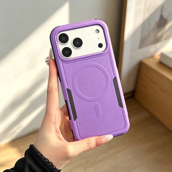 Magnetic For iPhone 17 Pro Phone Case,Support Wireless Charging,2-in-1 Heavy Duty Shockproof Anti-fall Protection,Anti-Scratch Non-Slip Anti-Fingerprint Rugged Durable Phone Case,Purple