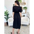thumbnail image 2 of Women's Ruched V Neck Midi Dress with Half Sleeves and Ruffled Buttoned Details in Viscose 100% for Everyday Wear, 2 of 13