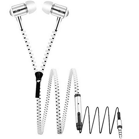Zipper Earbuds Mic W4W In-Ear Anti-Tangle Zipper ZipCord Noise Isolating Wired Headphones – 3.5mm Jack, Microphone with Pause/Play switch and Metal Ear-buds - compatible with iPhone, Galaxy- Assorted Colors ()