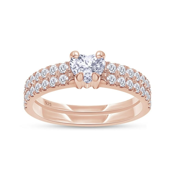 AFFY Bridal Ring Set For Women, 1.00 Carat Heart & Round Shape Lab Grown Diamond Solitaire Promise Wedding Ring Set In 14K Rose Gold Over Sterling Silver Jewelry Gifts For Her (1.00 Cttw)-10