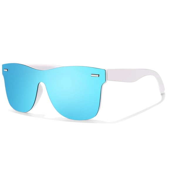 LINVO Oversized Trendy One-Piece Mirrored Lens Polarized Shades Fashion Blue Sunglasses for Men