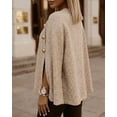thumbnail image 5 of CHICME Fall Sweaters for Women Knit Gold Button Mock Neck Batwing Sleeve Cape Style Tops Loose Fit Side Slit Pullover khaki-L, 5 of 9