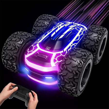 Tecnock Remote Control Car with Lights, 2.4GHz Stunt RC Cars for Kids, 360°Rotating Double Sided off road vehicle, Toys for Boys and Girls