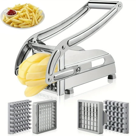 Heavy Duty French Fry Cutter with 2 Stainless Steel Blades, Potato Slicer for Homemade Fries, Professional Potato Press with Quick Release for Restaurants, Home Kitchen Use