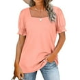 thumbnail image 2 of aidice Tops for Women Square Neck Short Sleeve Smocked Loose T Shirts Casual Comfy Solid Color Summer Shirts, 2 of 9