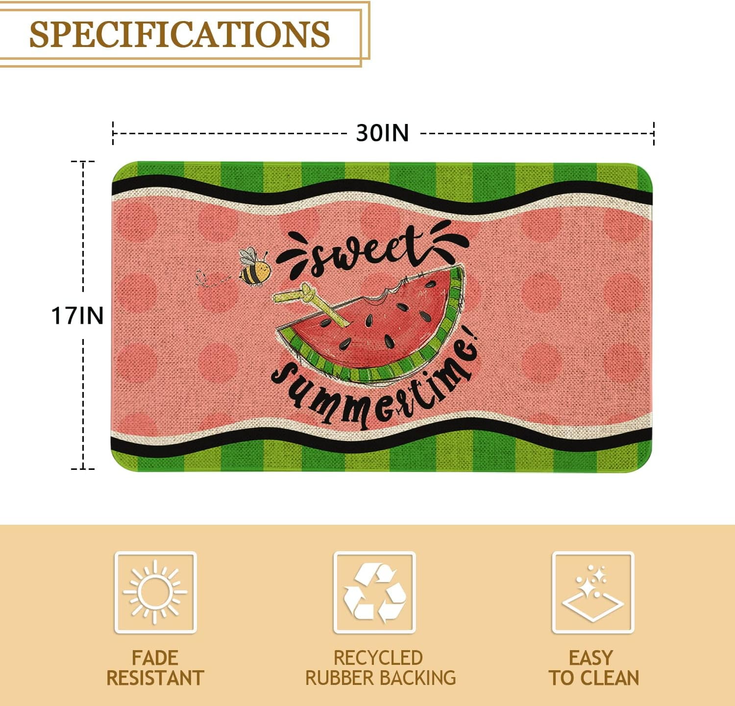 Summer Door Mat 30 X 17 Inch Sweet Summer Time Watermelon Doormat Indoor Outdoor Entrance Floor Mat Non Slip Summer Decor Rubber Welcome Mats
