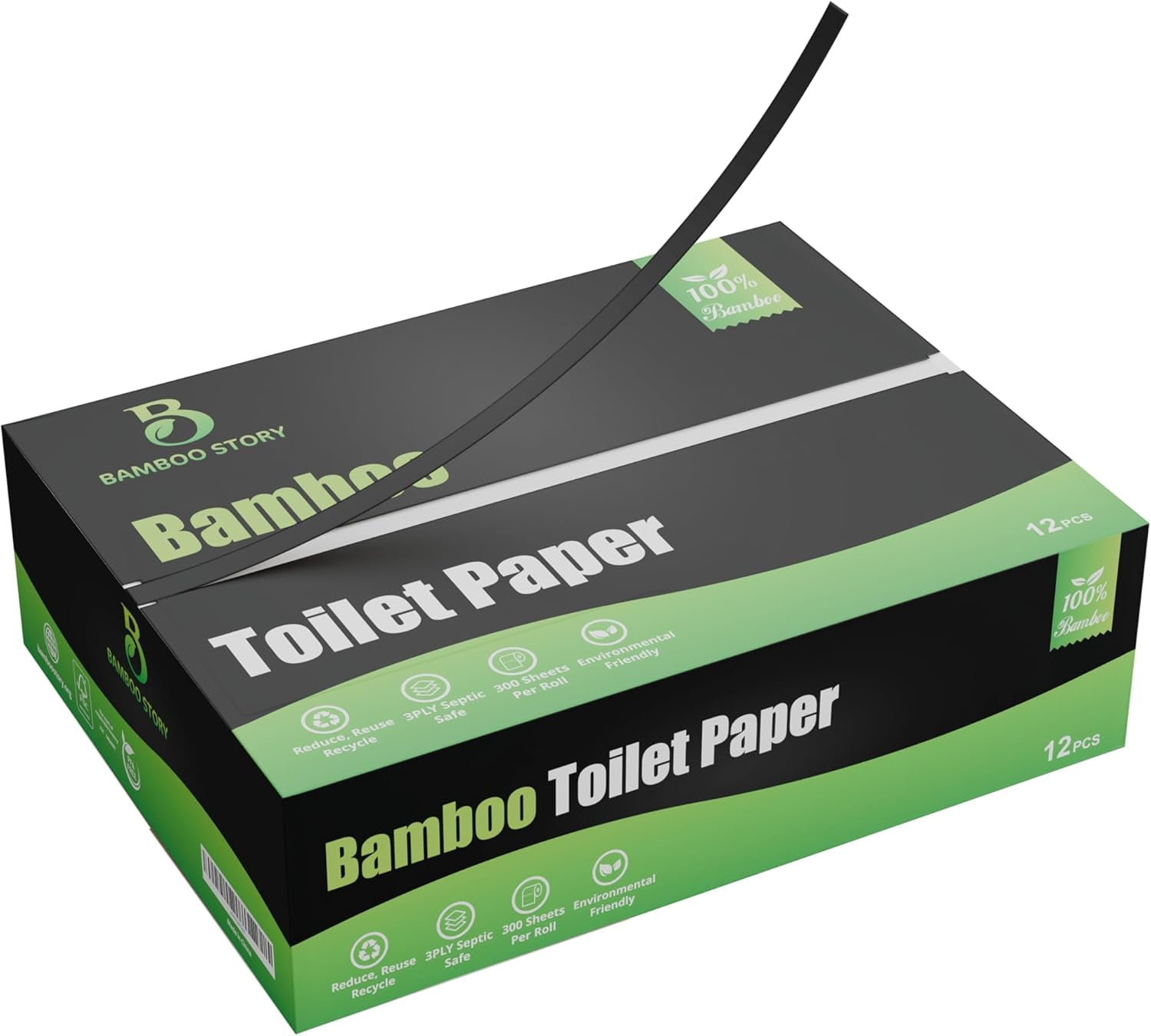 Bamboo Story, Bamboo Toilet Paper Unbleached, 12 Rolls, 3 Ply and 300 Sheets Bamboo Toilet Tissue - FSC Certified, Biodegradable, Chemical Free, Plastic Free, BPA Free, Septic Safe Toilet Paper