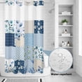 thumbnail image 2 of No Hook Shower Curtain, Blue Floral Shower Curtains for Bathroom with See Through Top Window, Spring Flowers Plants Patchwork Grid Bohemia Waterproof & Washable Bath Curtain Small Stall 36"x78", 2 of 9