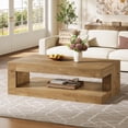 thumbnail image 4 of Finmind Rectangular Coffee Table for Living Room, 47.24-inch Farmhouse 2-Tier Accent Center Tea Cocktail Table with Storage, Light Brown, 4 of 8