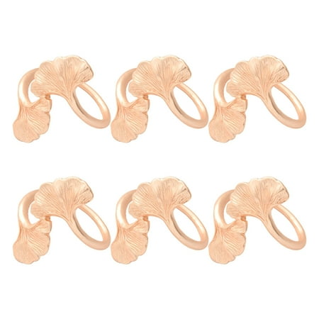 

6 Pcs Ginkgo Leaf Napkin Rings Set Handmade Metal Serviette Buckle Holder for Dining Table Wedding Holiday Dinner Partie