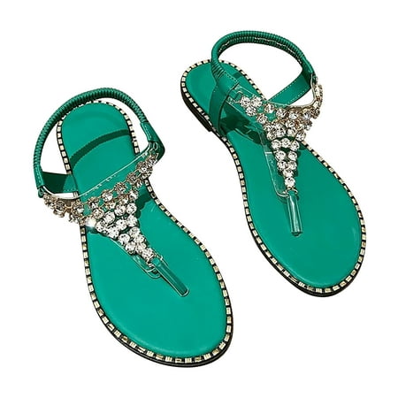 

PEASKJP Summer Sandals for Women Comfortable Women s Slide Sandals - Casual Toe Ring Criss Cross Strappy Flat Summer Shoes (Green 6.5)