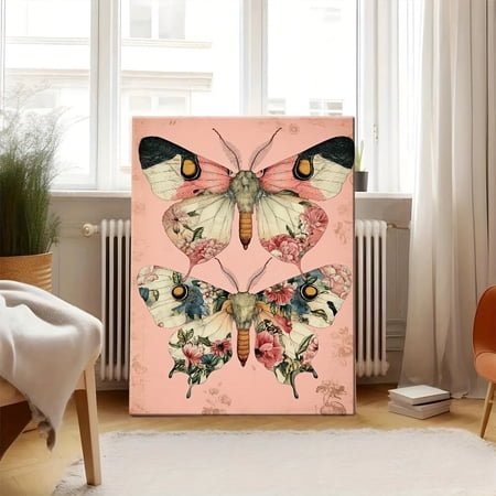 Wallume Store Luxury Vintage Floral Moth Canvas - Living Room Wall Art