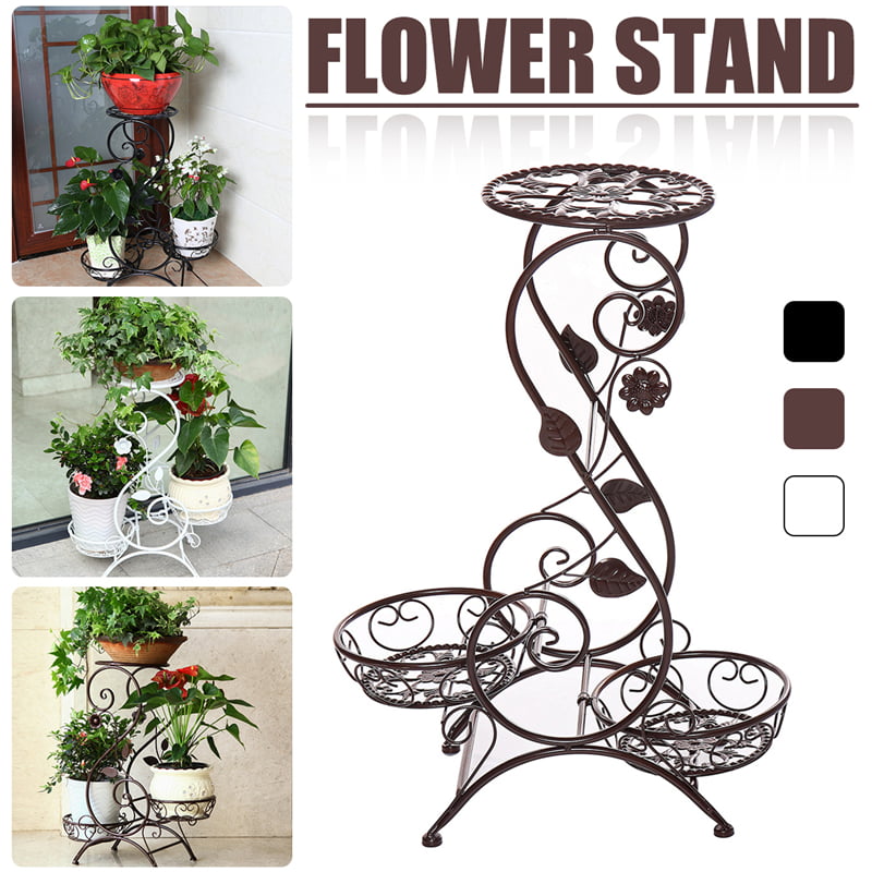 Metal Plant Stand Garden Decor Flower Pot Shelves Outdoor Indoor Wrought Iron US 