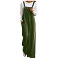 thumbnail image 3 of Womens Corduroy Wide Leg Overalls, Loose Soft Jumpsuit with Pockets, Vintage Fashion Pants for Daily Business Casual Travel Wear | VerBelle,Army Green L, 3 of 9