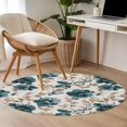thumbnail image 5 of Teal Floral Round Living Room Rugs 3.3 ft, Vintage Flower Botanical Brown Leaves Classic Washable Area Rug with Non-Slip Sturdy Edge Binding Round Front Door Mat Floor Carpet for Entryway, 5 of 9
