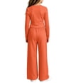 thumbnail image 6 of hotojiny Girls 2 Piece Outfit Long Sleeve Front Ruched Slim Fit Top Elastic Waist Wide Leg Pants Set Kids Fall Casual Clothes(Orange,7-8 Years), 6 of 6