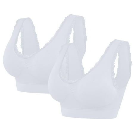 Tao Tao Sports Bras For Women High Support Seamless Bralettes Lace Push Up Bra No Underwire Ultra Thin Cotton Bra 2 PCS White M