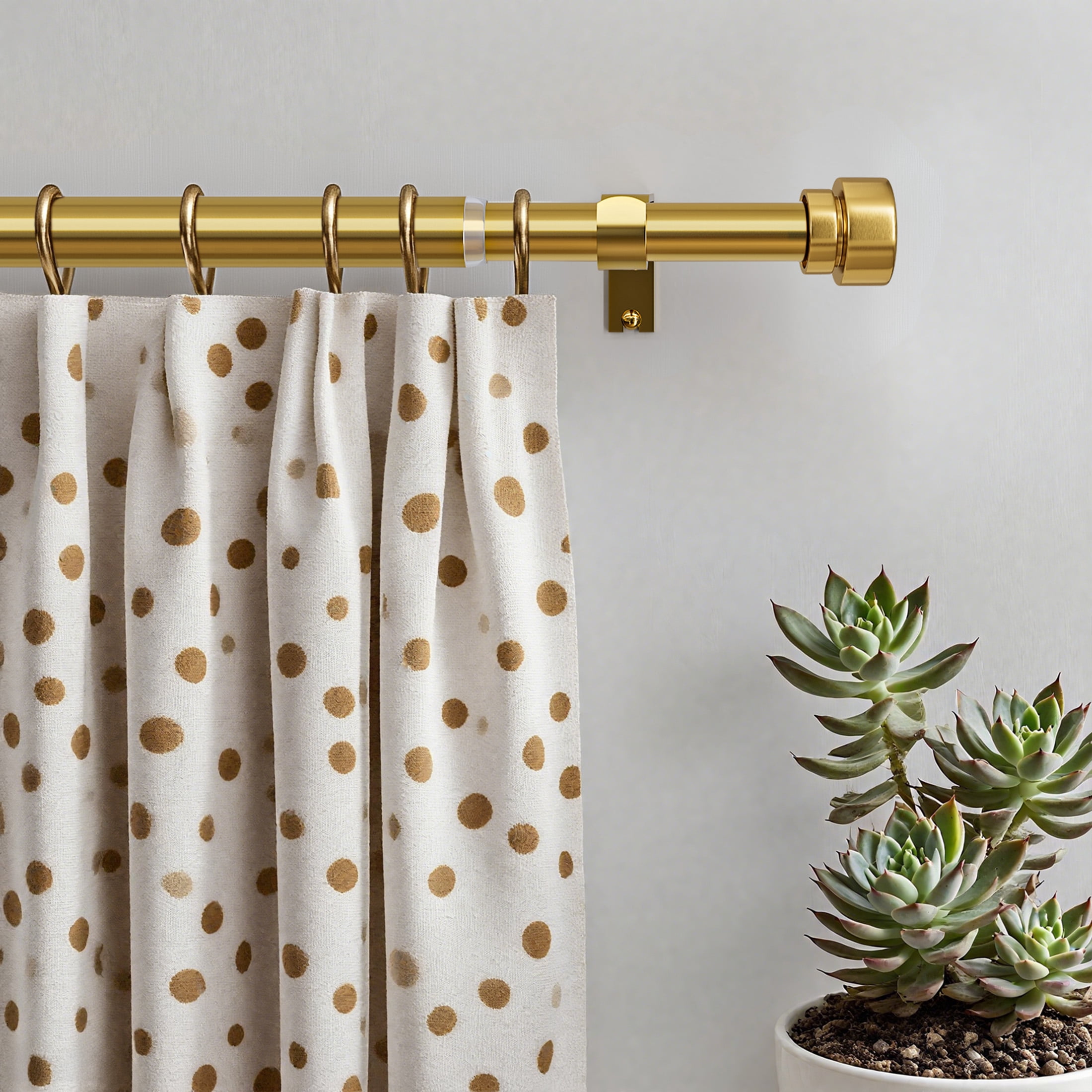 Yokila Warm Gold Curtain Rods for Windows 16 to 144 Inches Adjustable Length Heavy Duty 1" Diameter Window Curtain Rod with Solid Metal Finials for Outdoor Living Room Bedroom Farmhouse Kitchen
