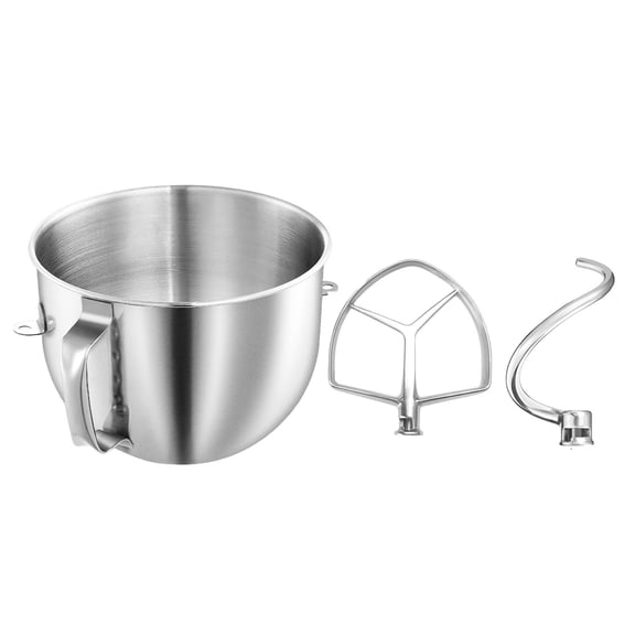 7QT Mixing Bowl with Handle, Flat Beater & Spiral Dough Hook Set for KitchenAid Bowl-Lift Mixers – Stainless Steel, Food Grade & Dishwasher Safe