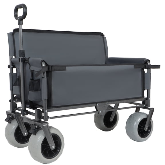 LuckyNote 3‑in‑1 Folding Wagon with Bench Seat, 500 lbs Capacity, 9″x4″ Beach Tires, for Camping Beach, Gray