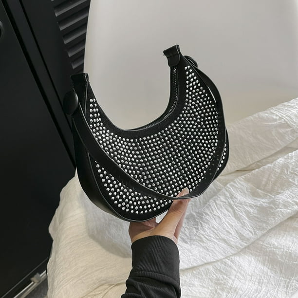 Bolso de hombro para mujer PU Diamond Underarm Bag Evening Party Clutch Bolso (Negro)