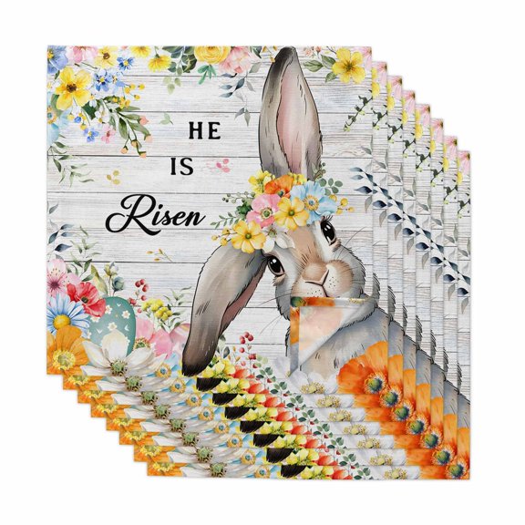 Easter Cloth Napkins, Spring Farmhouse Vintage Bunny Flower Wood Grain Washable and Reusable Dinner Napkins Set of 8, Table Napkin for Kitchen Party Birthday Wedding Hotel Housewarming 20"x20"
