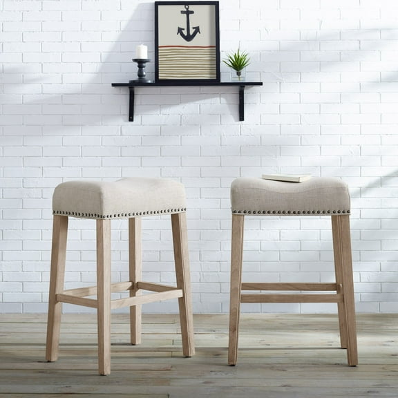 Coco Upholstered Backless Saddle Seat Stools 29" Height Set Of 2, Tan