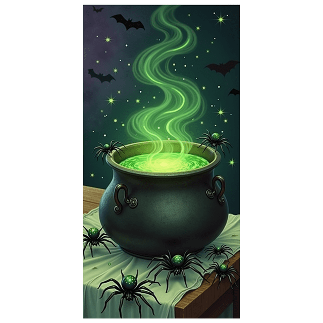 Bannière Chaudron Fumée Verte Halloween Potion Araignée Effrayante pour Décoration de Maison Hantée Fête Halloween
