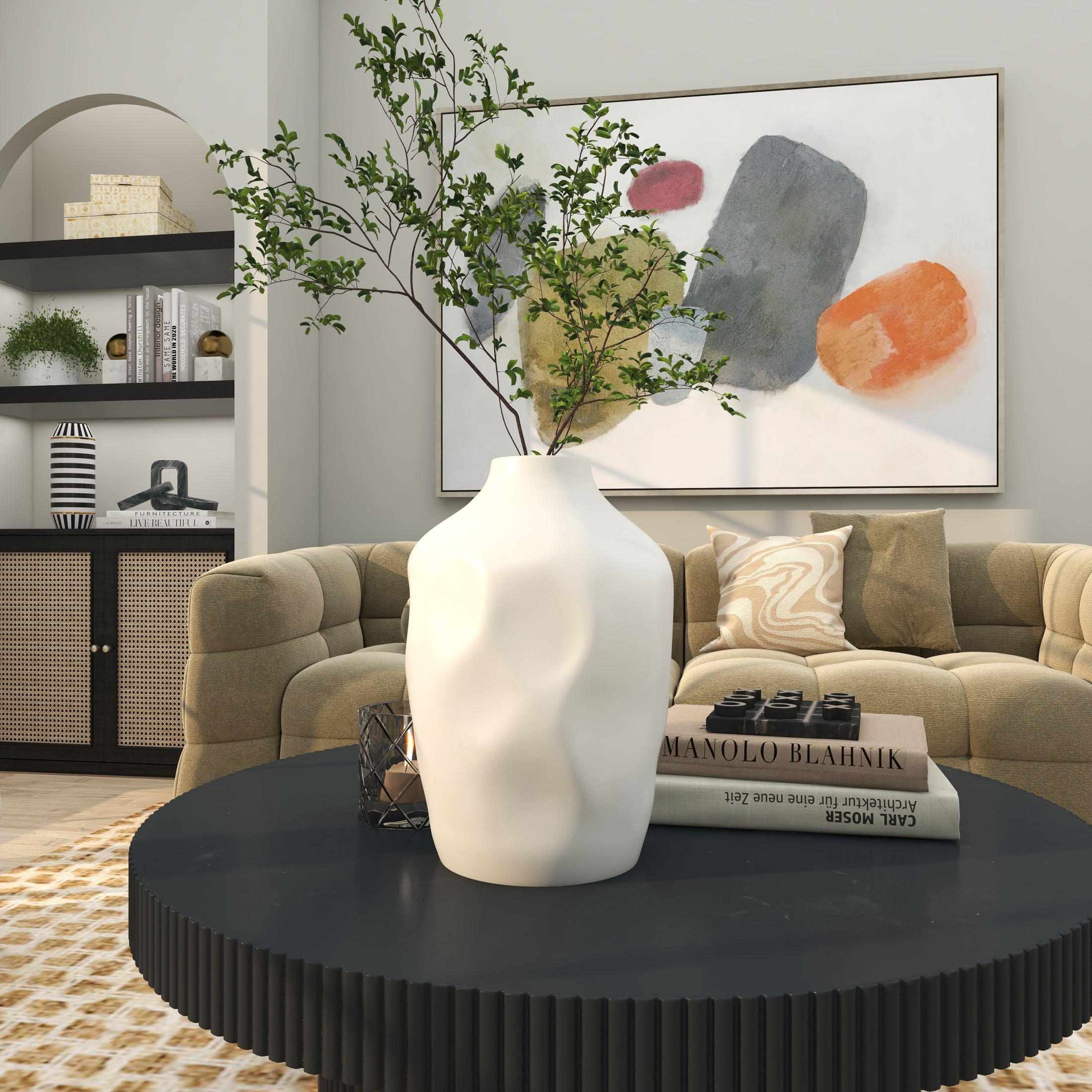 CosmoLiving by Cosmopolitan 14" Abstract Faceted White Ceramic Vase