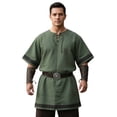 thumbnail image 4 of Men's Medieval Knight Viking Surcoat Retro Short Sleeve Lace Up Top Halloween Cosplay Pirate Costume (No Belt), 4 of 5