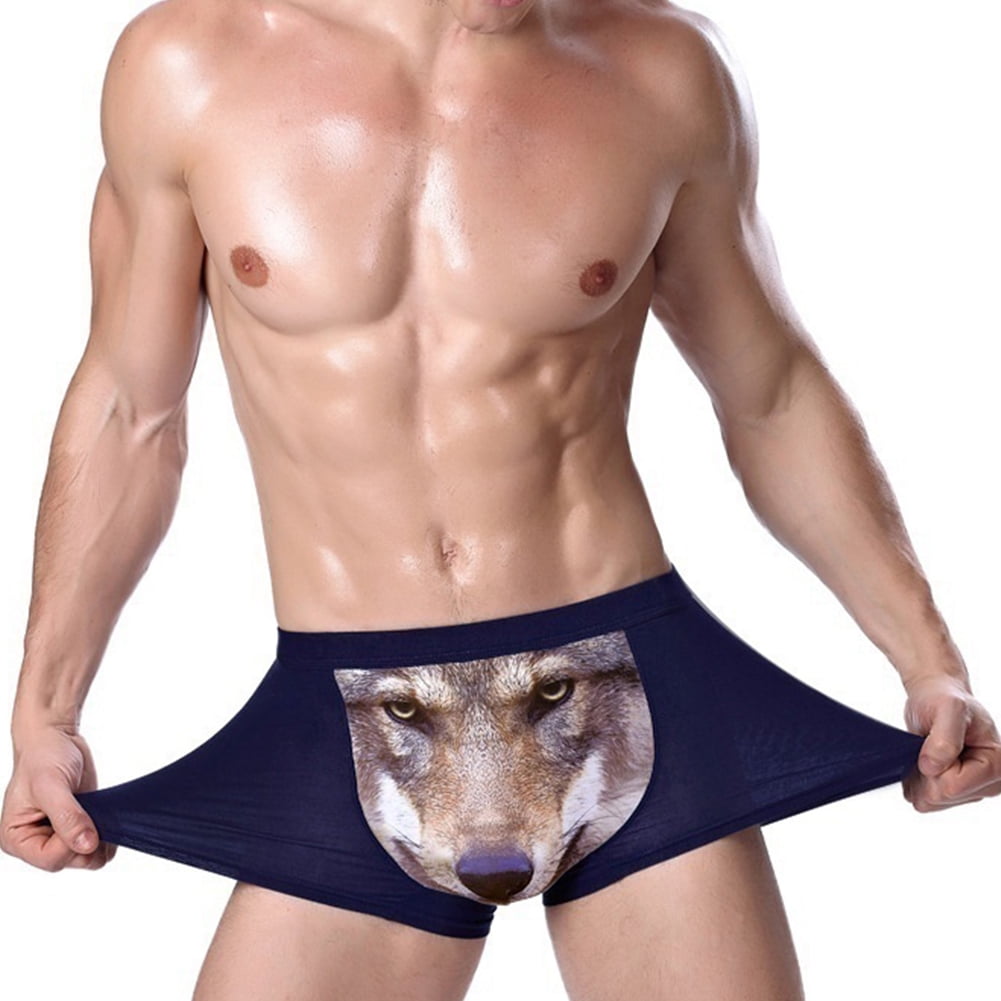 rygai Men Fashion 3D Wolf Eagle Print U Convex Boxers Briefs Underpants Underwear,Black L