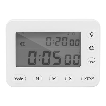 

Silent Alarm Clock Dual Screen Display Timer Alarm Clock Tomato Timer Silent Vibration Hour Timer-White