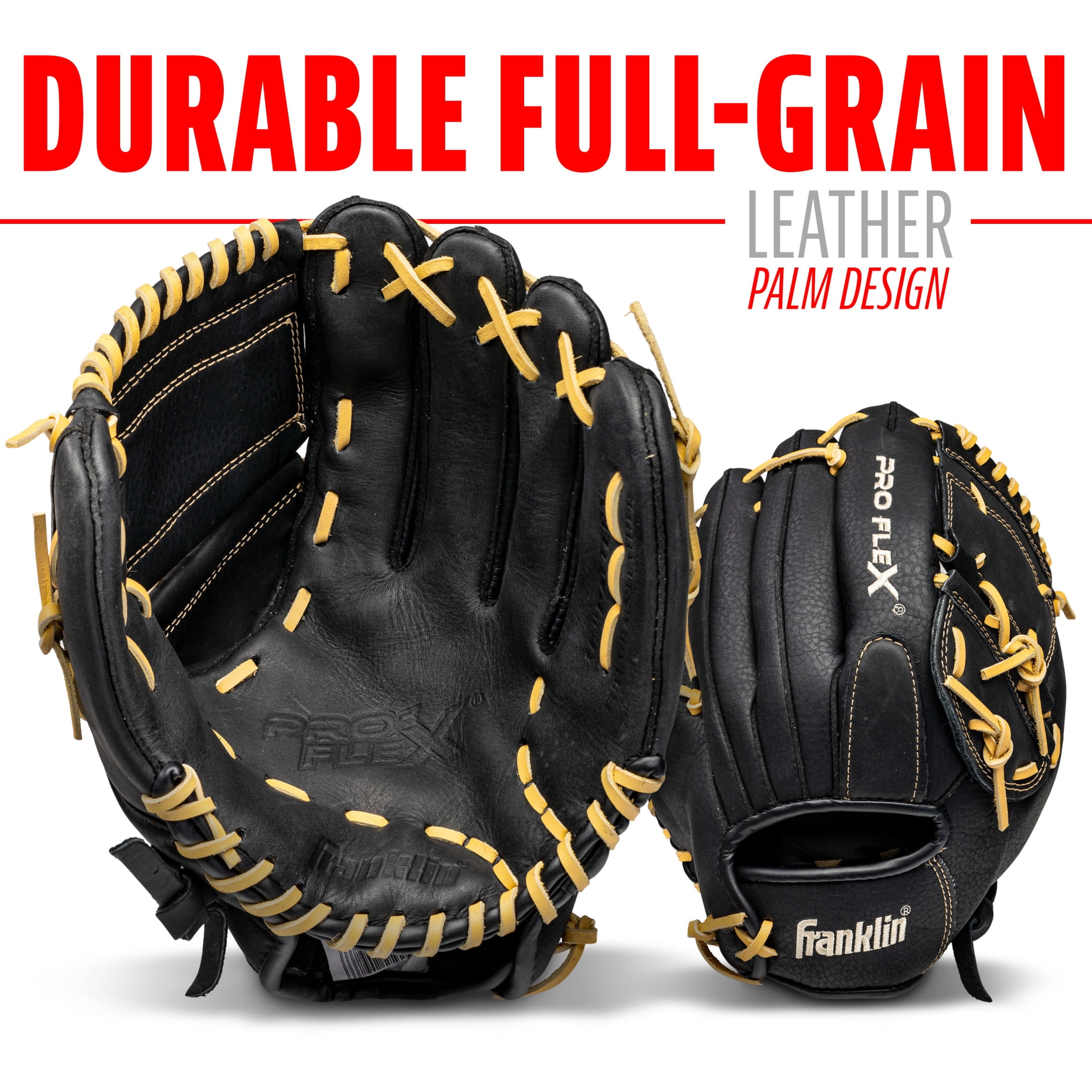 Franklin Sports ProFlex Adult Baseball + Softball Glove, 12 in, Camel, Right Hand Throw