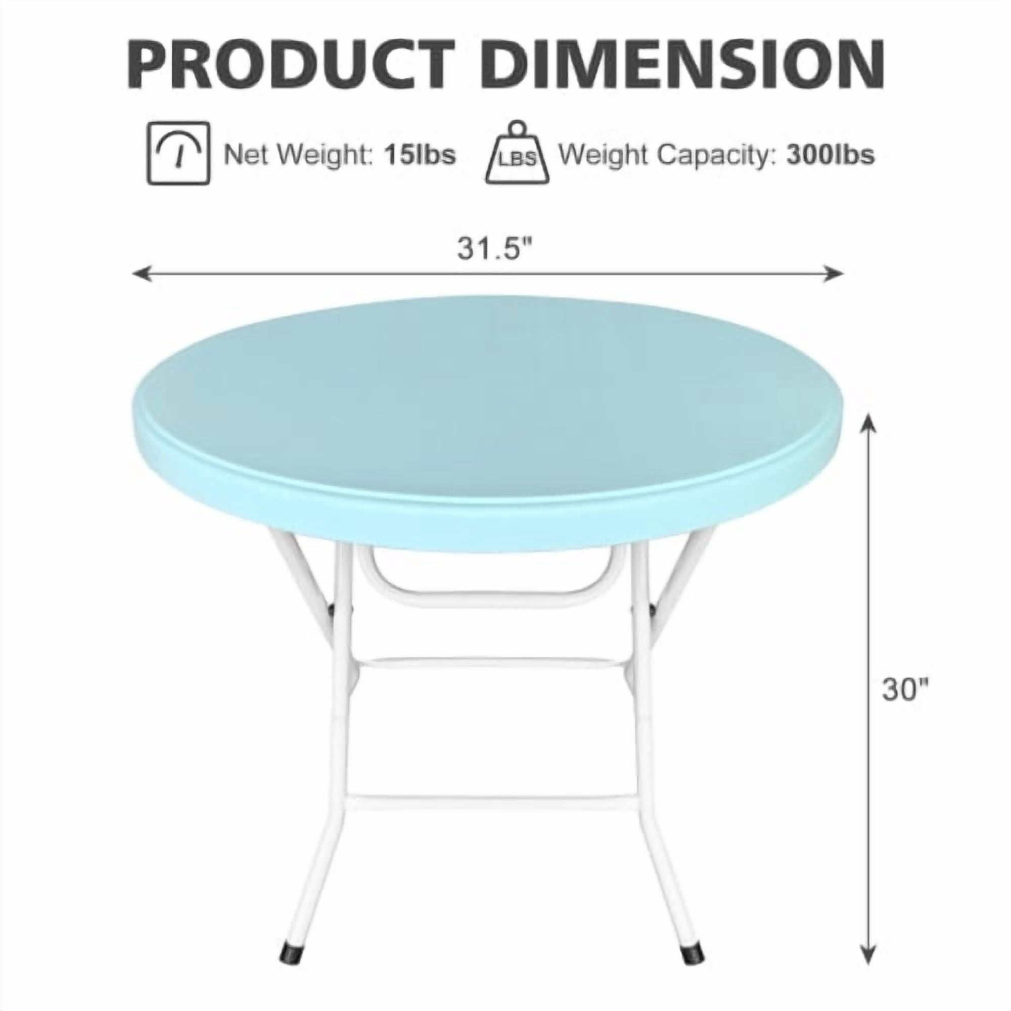 31.5" Round Folding Table, HDPE Cocktail & Bistro Table, Tool-Free Setup, Foldable for Outdoor Parties, Weddings, Cafes & Backyard, Blue