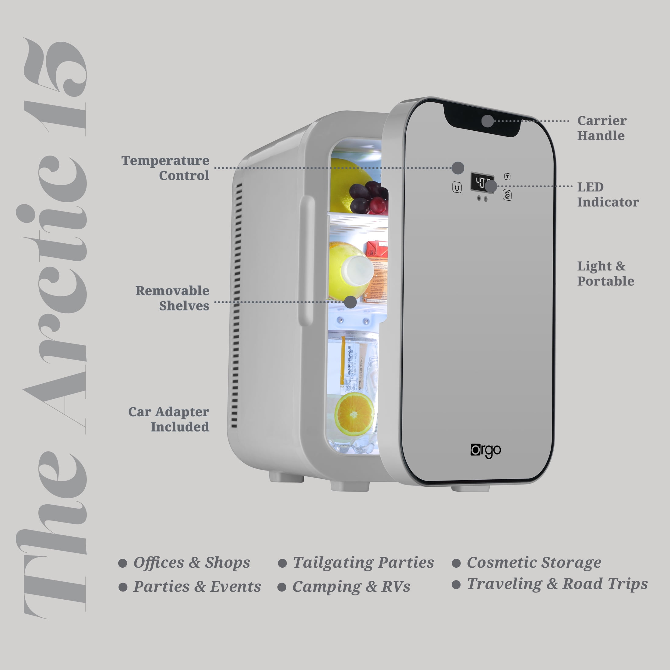Orgo - The Artic–18 Can Personal Cooler Portable Mini Refrigerator, Charcoal