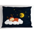 thumbnail image 1 of Cloud Pillow Sham Reindeer Sleeping with Stars and Crescent Moon on Blue Shade Backdrop, Decorative Standard King Size Printed Pillowcase, 36 X 20 Inches, Dark Blue Orange Yellow, by Ambesonne, 1 of 2