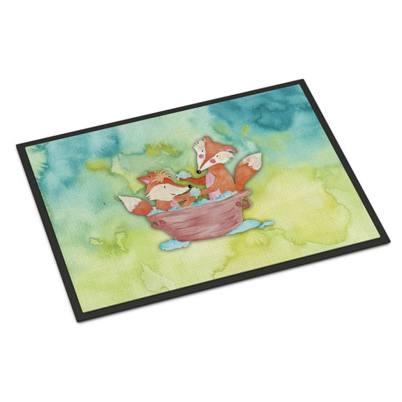 Foxes Bathing Watercolor Doormat 18x27
