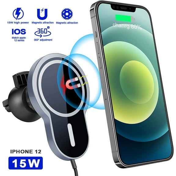 Magnetic Wireless Car Charger Mount, Atck 15W Clamping Fast Charging Car Auto Air Vent Phone Holder with Suction Cup for iPhone 12 Mini iPhone 12 iPhone 12 Pro iPhone 12 Pro Max