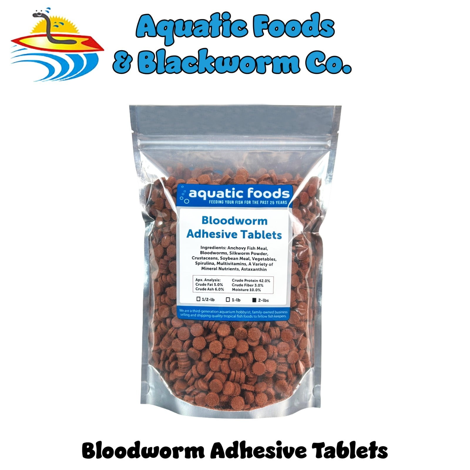 Bloodworm Glass Sticking 42% Protein Tablets for Angels, Tetras, Guppies, Cichlids, All Community Tropical Fish 2-lbs Bag