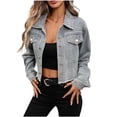 thumbnail image 2 of Vmvidoty Denim Jacket Womens Jean Jacket Casual Long Sleeve Drop Shoulder Button Front Coat with Pockets 1_Blue S, 2 of 8