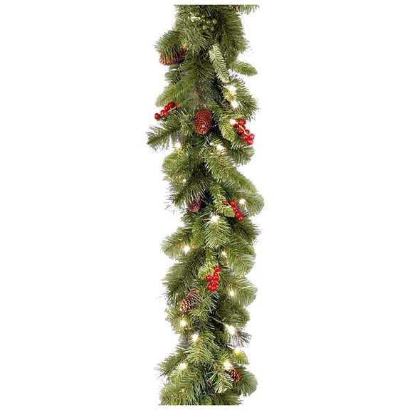2Pcs 6 Feet Artificial Christmas Garland with Lights Prelit Garland Christmas Decorations Lighted Christmas Garland with Pine Cones Red Berries for Indoor Outdoor Home Fireplace Wreath