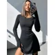 thumbnail image 2 of Túnica Sexy de cintura alta para mujer, vestidos cortos acampanados, ropa de calle, moda de manga larga, vestido negro con cordones, otoño 2024, 2 of 7