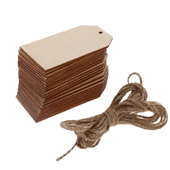 Unfinished Wood Tag - 50Pcs Wooden Gift Tags with Jute Ropes, Rustic craft Labels for Home DIY Supplies, Wedding Decoration,8x4x0.2cm