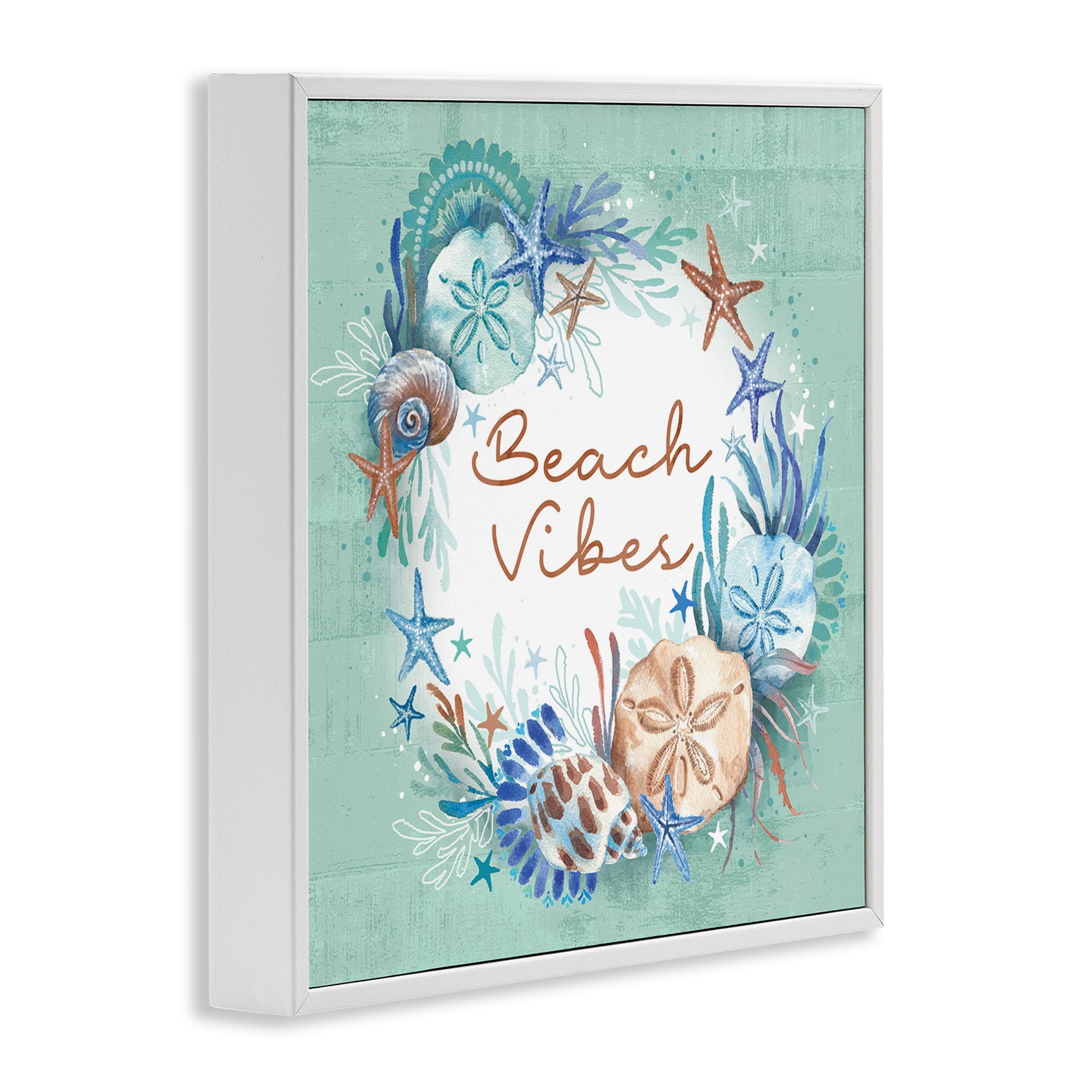 Stupell Industries Beach Vibes & Seashells Coastal Painting White Framed Art Print Wall Art, 17 x 17