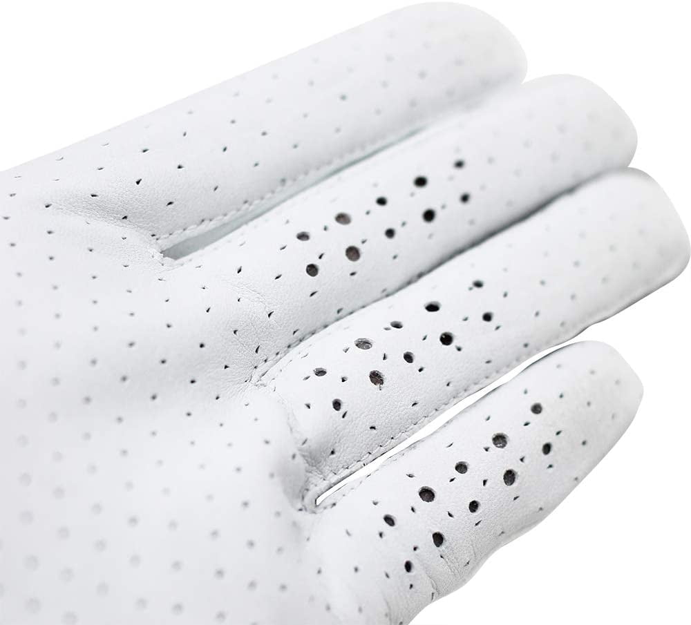 Majek Golf Mens Pro Tour White Cabretta Leather Golf Gloves Comfort Fit Breathable Ventilation for Maximum Feel - 6 Pack (XX Large, Wears on Left Hand)